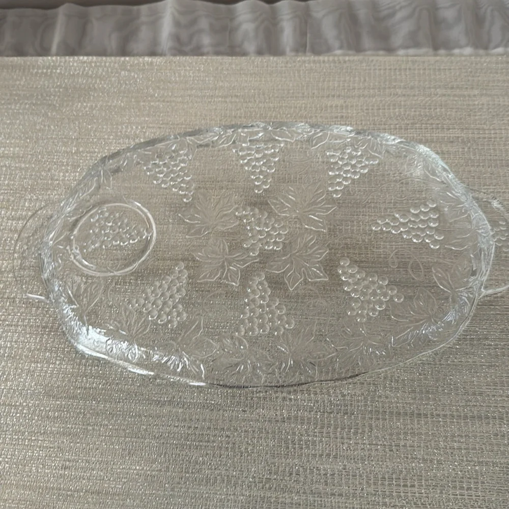 Vintage Depression Glass Plates with Grape and Leaf Design Set of 2